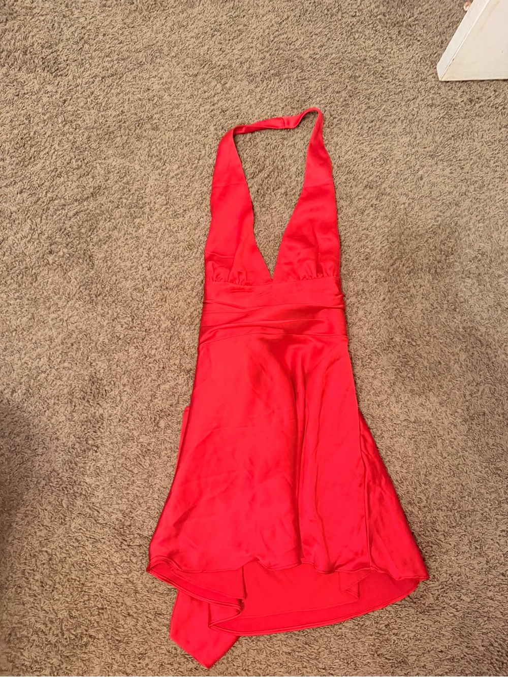 Zara Bright Red Satin Halter Open back Dress